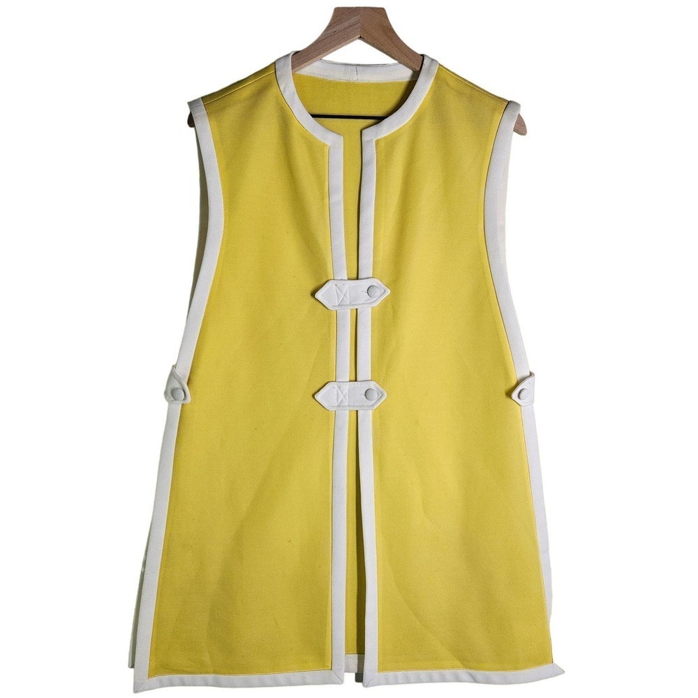 Vintage Smock Vest Women's M Yellow‎ White Tab Close